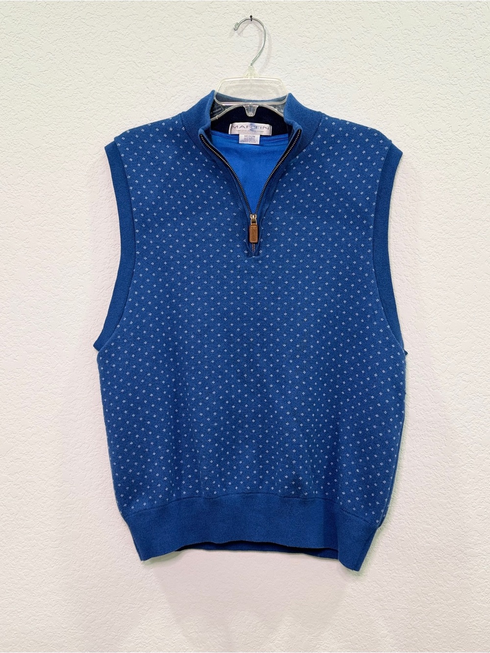 Martin “Timeless As The Game” Blue Quarter-Zip Sleeveless Knit Sweater Vest